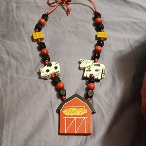 Farm-Themed Beaded Necklace with Cow Charms